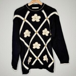 Dana Scott VTG Floral Argyle Fuzzy Sweater Softcore Coquette Cottagecore‎ S